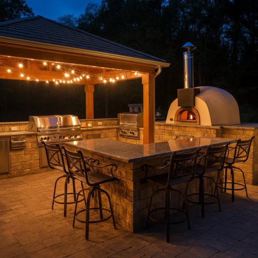 stone oven Outdoor kitchen with bar and pizza oven