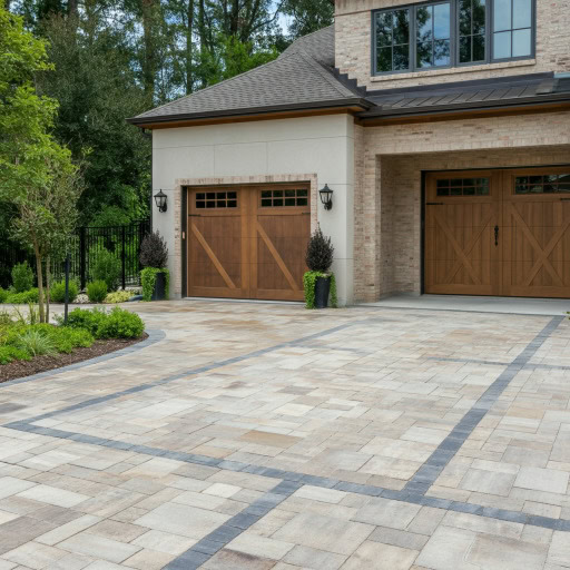 paved driveway paver stones in a residential driveway