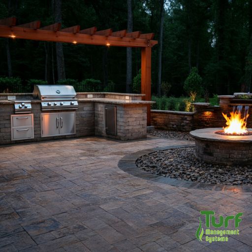 fire pit and BBQ grills on stone patio